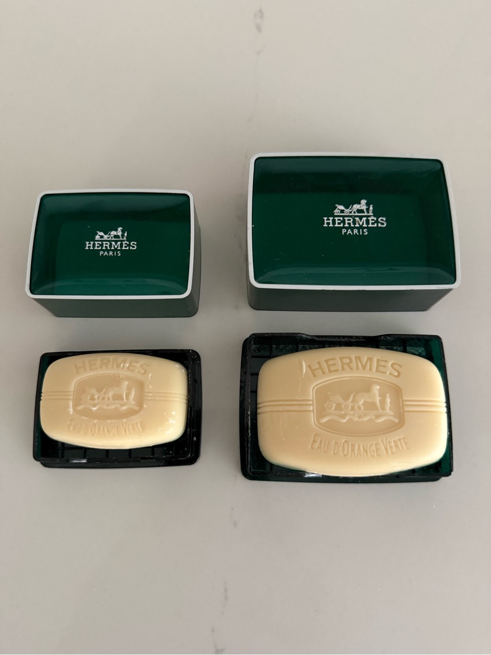Hermes Green and Cream Eau d'Orange Verte Soap Set
